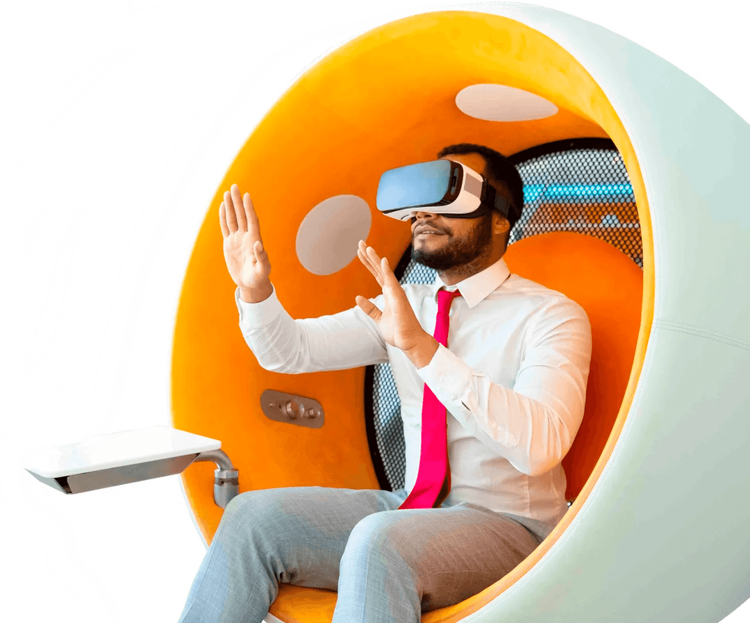 Aluno EAD com óculos de realidade virtual
